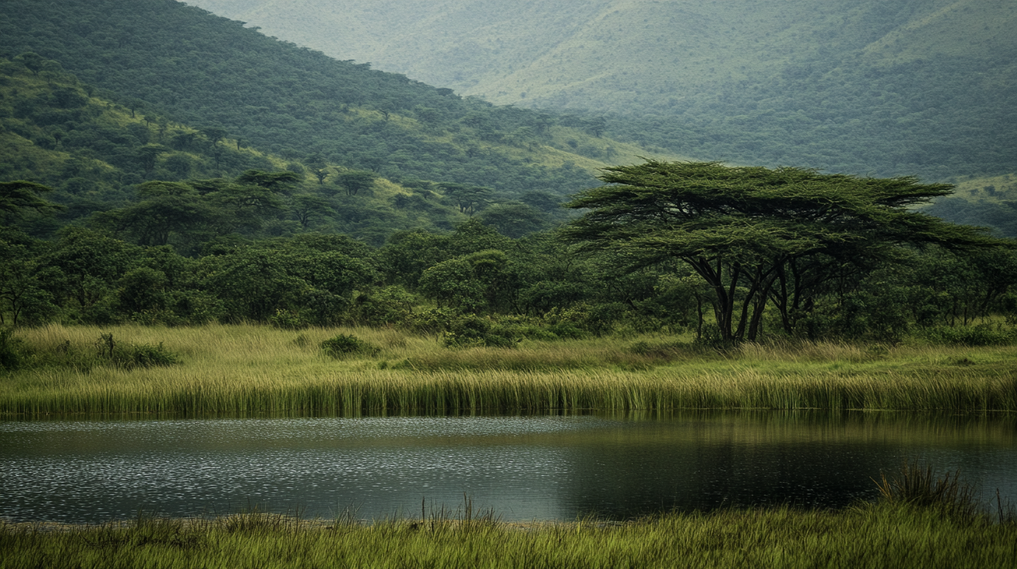 A Beautiful African Savannah Landscape with Small Lake