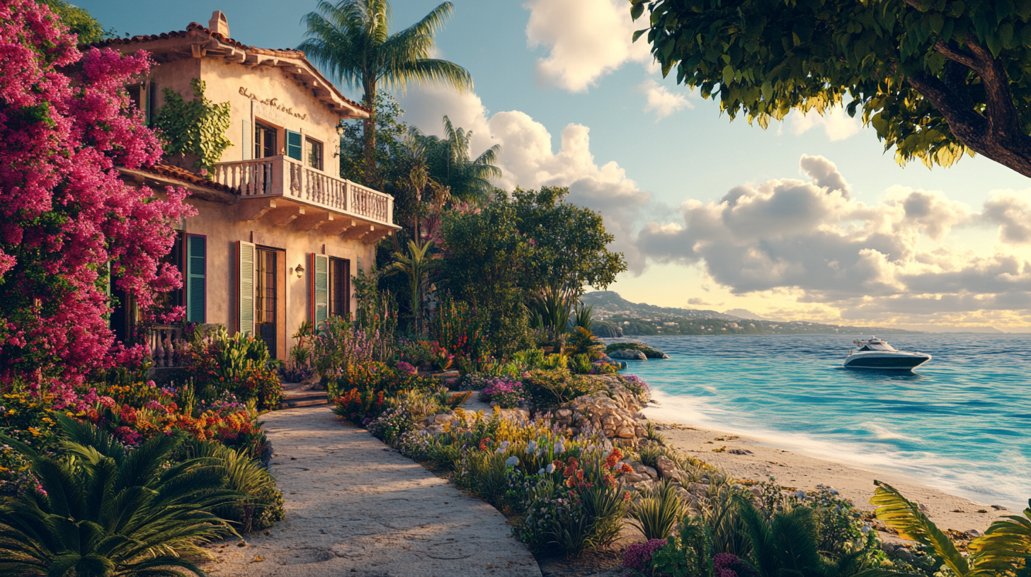 A Beautiful Beach House with Lush Garden View