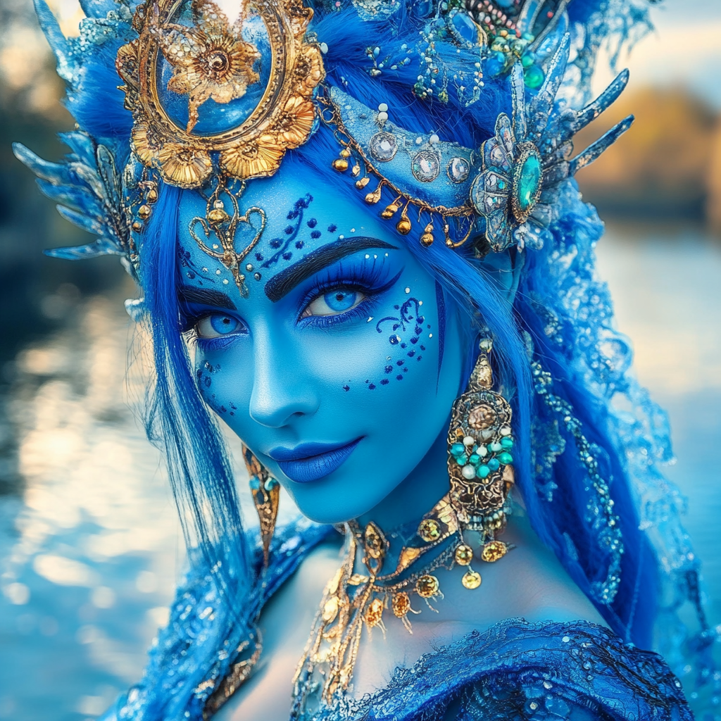 A Beautiful Blue Water Genasi Female Courtesan