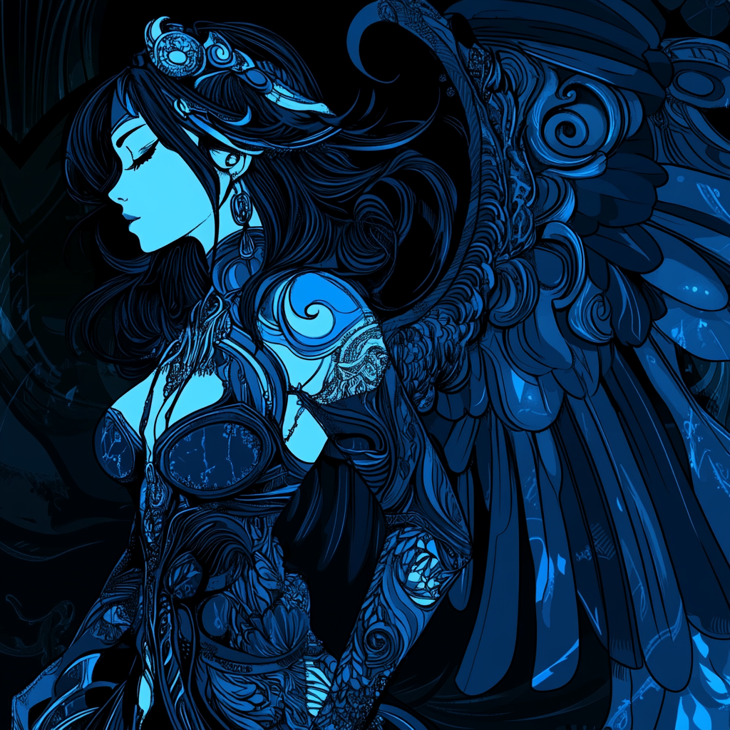 A Beautiful Dark Blue Cyber Angel Doodle