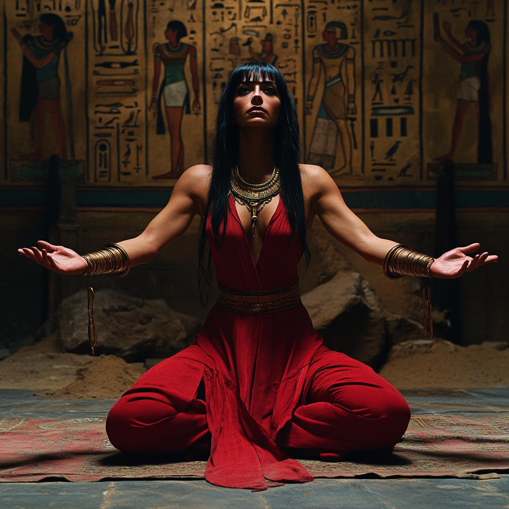 A Beautiful Egyptian Goddess in Red Dress