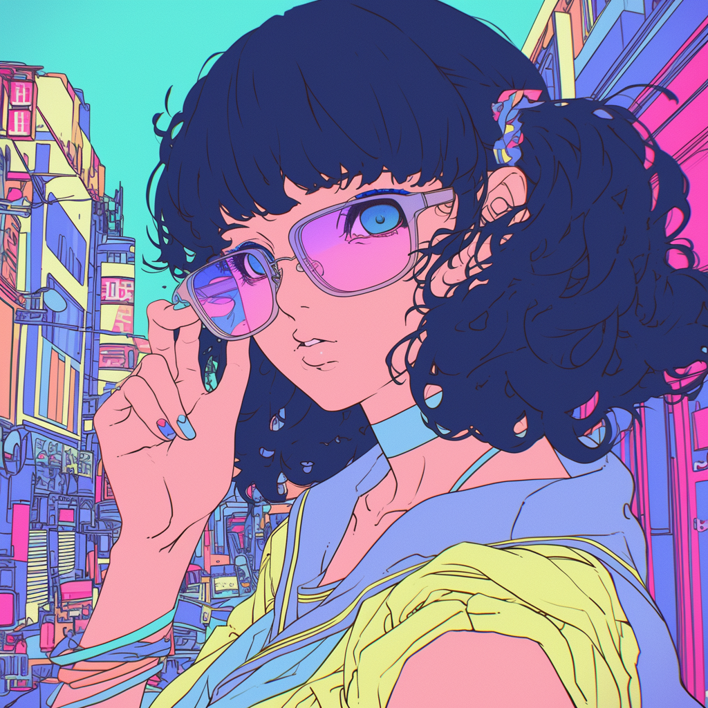 A Beautiful Girl in 80s Anime Cityscape