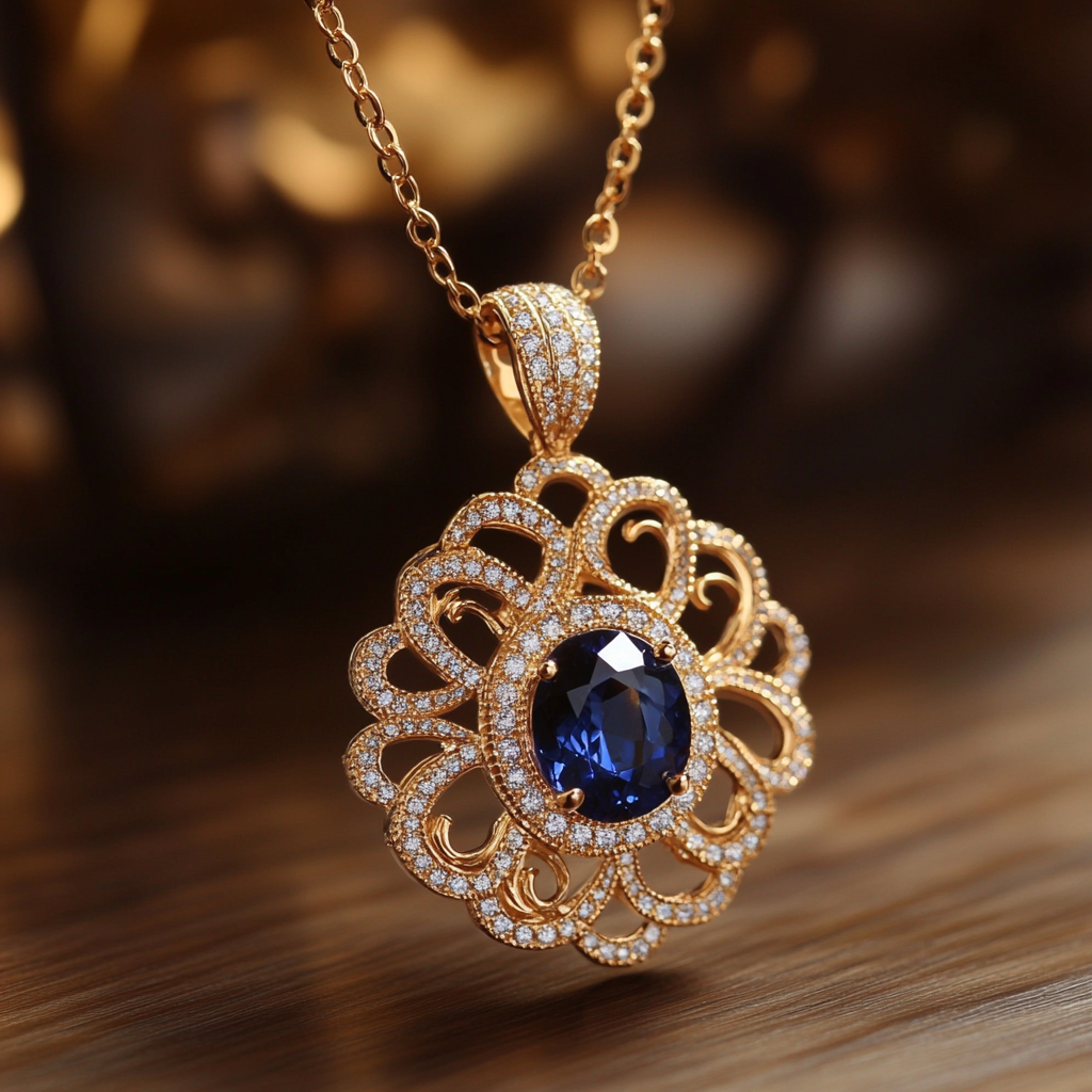 A Beautiful Gold Necklace with Blue Sapphires