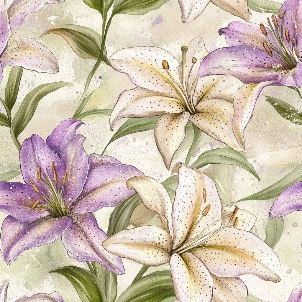 A Beautiful Lily and Leaf Watercolor Pattern