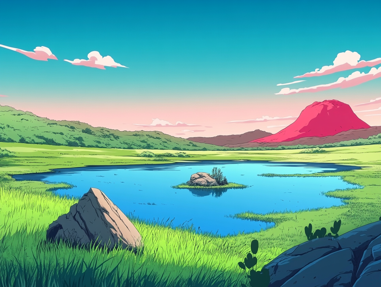 A Beautiful Manga Style Landscape Evolving Left to Right