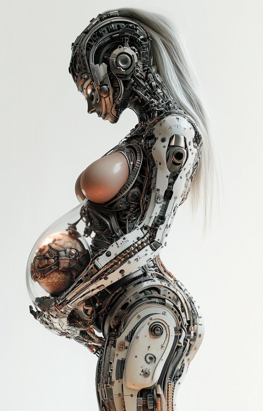 A Beautiful Pregnant Robot with Mechanistic Embryo