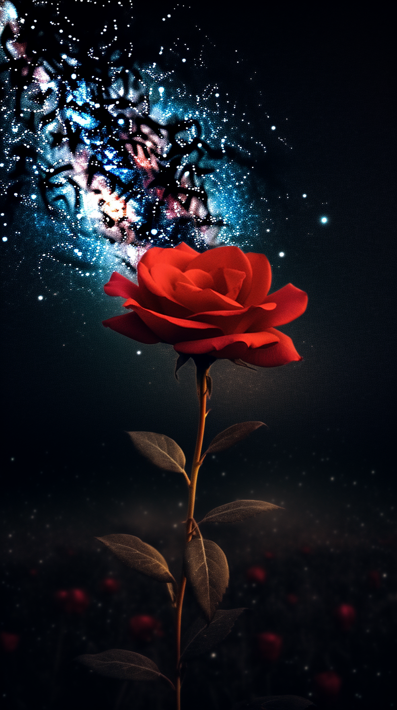 A Beautiful Red Rose Floating in Outer Space