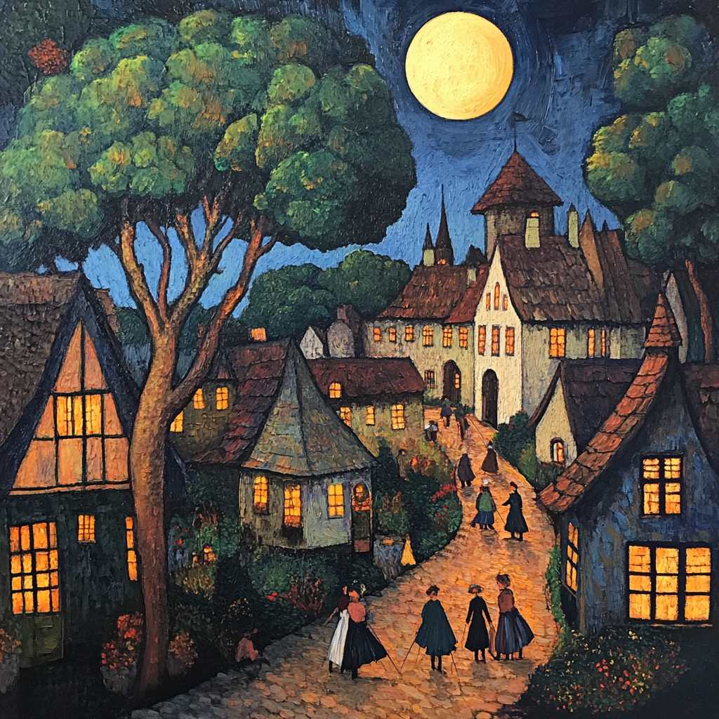 A Beautiful Village at Night Under Moonlight