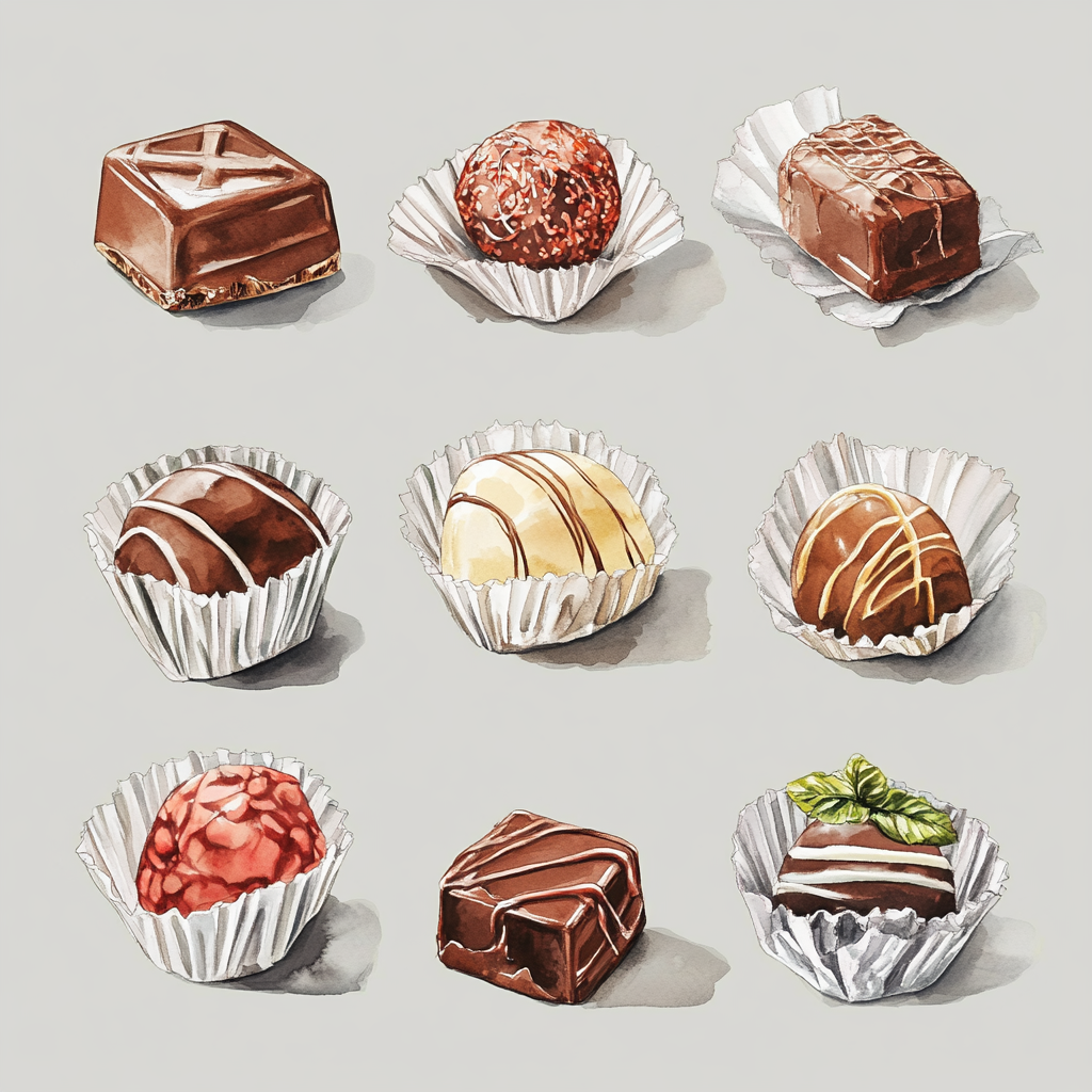 A Beautiful Watercolor Table of Chocolates