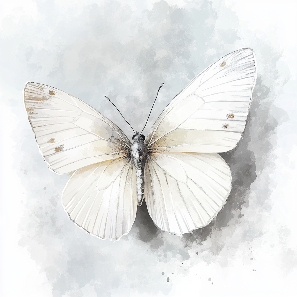 A Beautiful White Butterfly Illustration on Gray Background