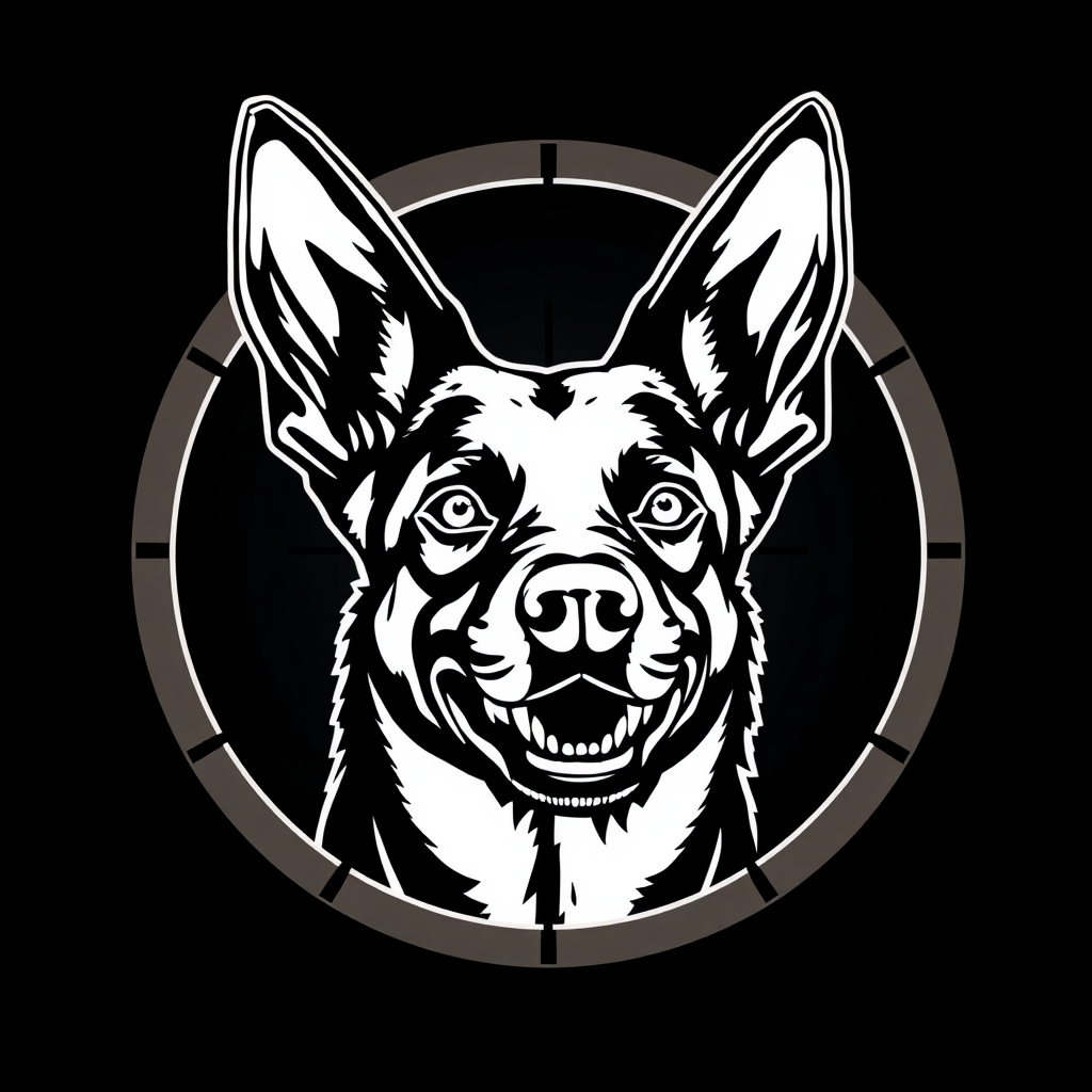 A Belgian Malinois in Scope Crosshairs Logo