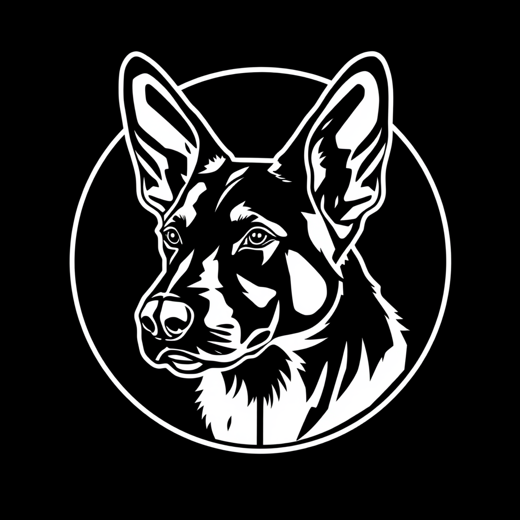 A Belgian Malinois in Scope Crosshairs Logo