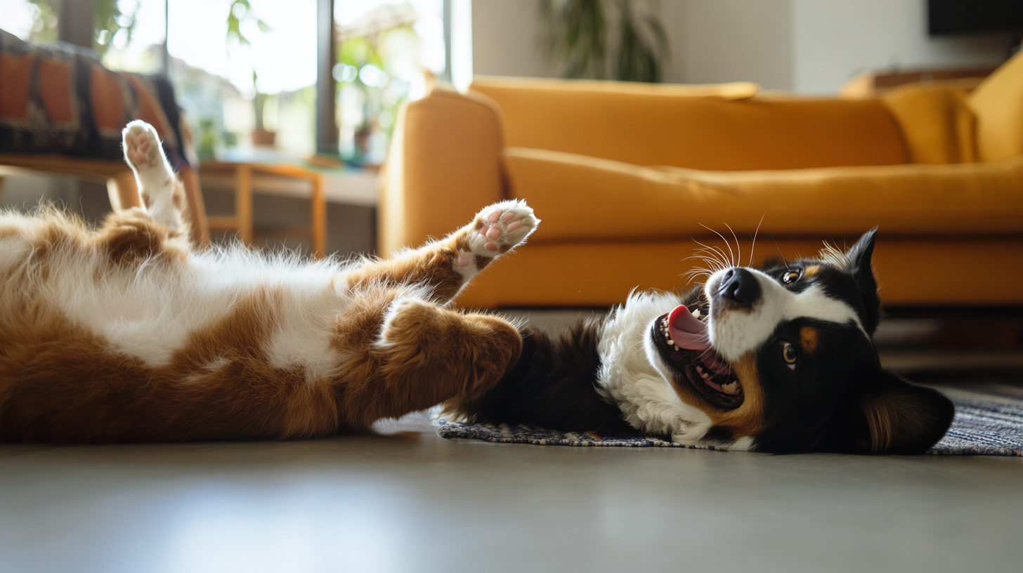 A Bernese and a Cat Playing Happily Together