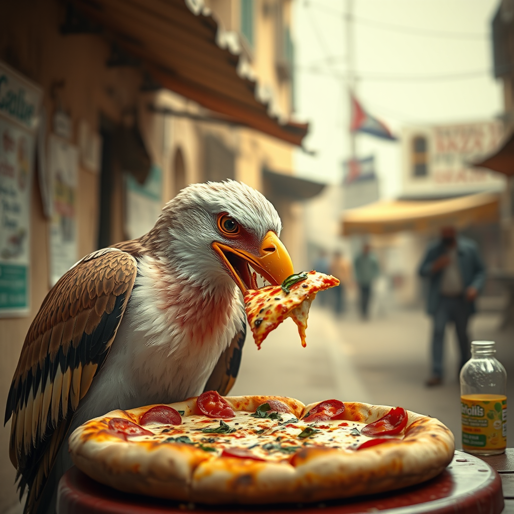 A Big Bird Eating Pizza in Gaza