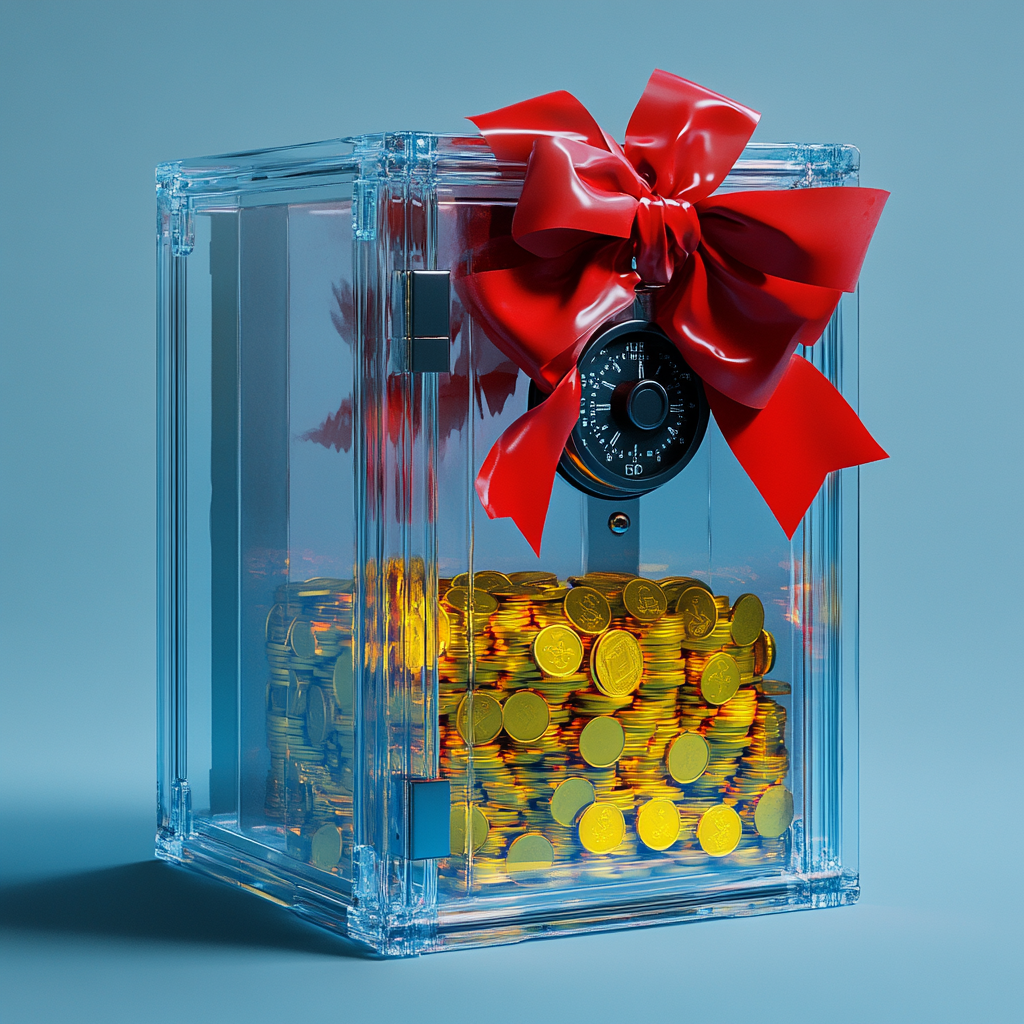 A Big Empty Safe with Colorful Coins Inside