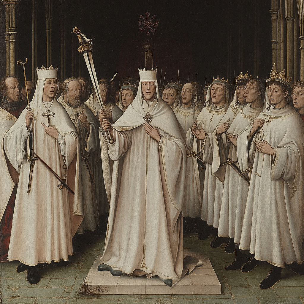 A Bishop with Templars and Youths in Robes.