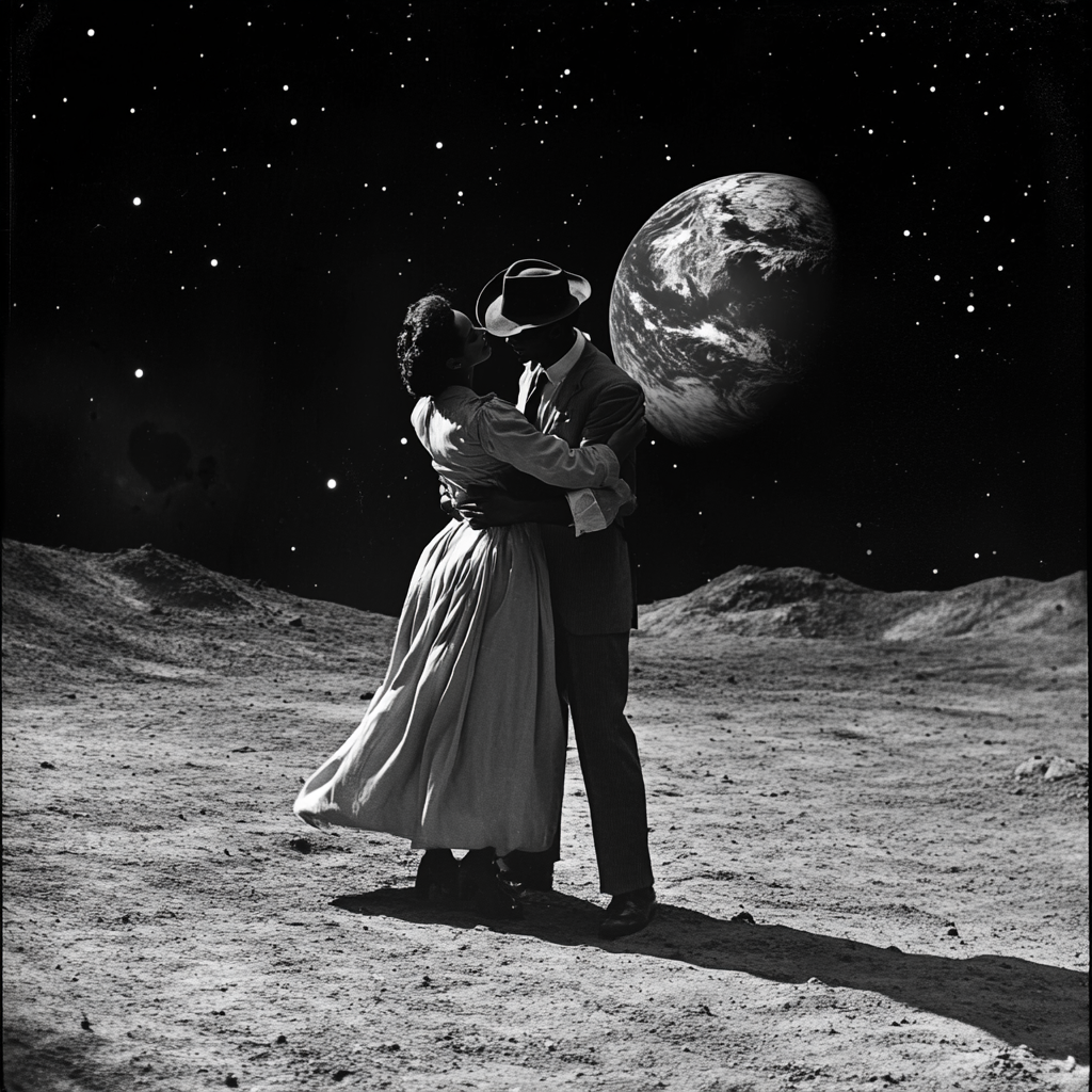 A Black Couple Dancing on the Moon