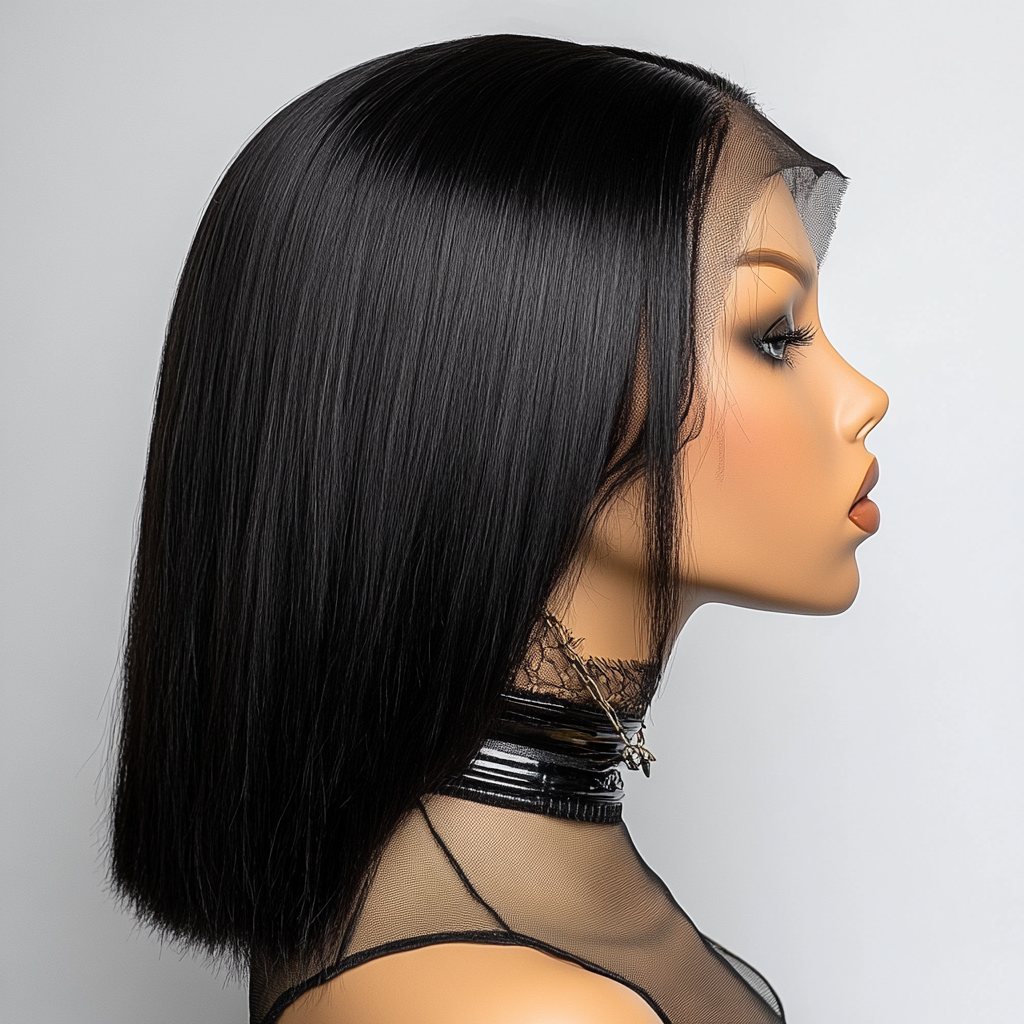 A Black Wig on Mannequin with Deep Part