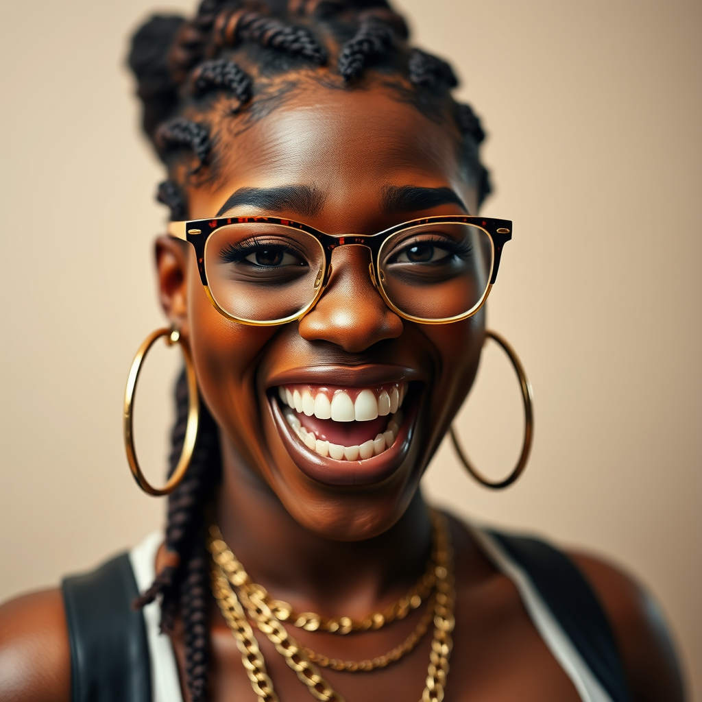A Black Woman Exhibiting Grilled Teeth with Swagger
