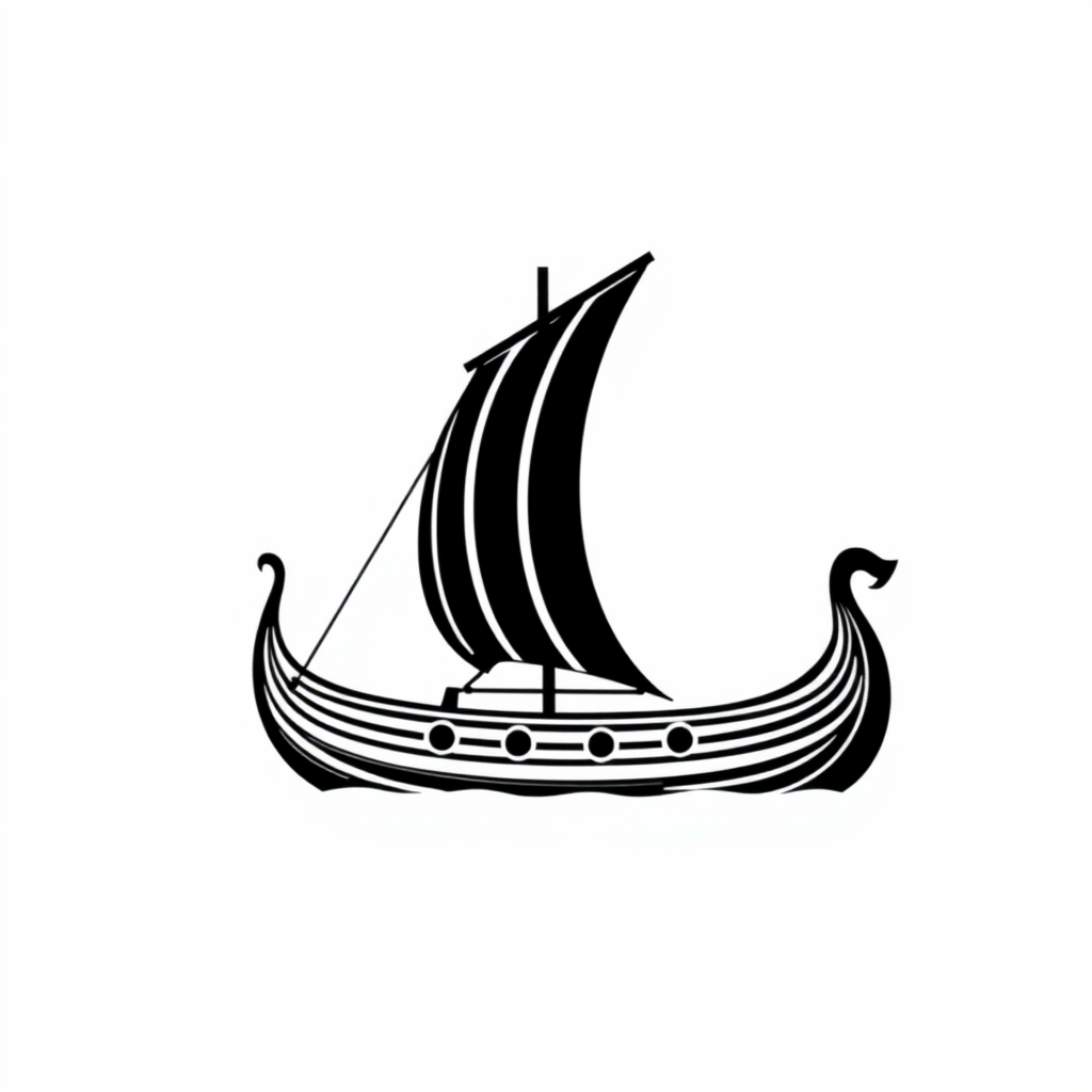 A Black and White Simplified Viking Longship.