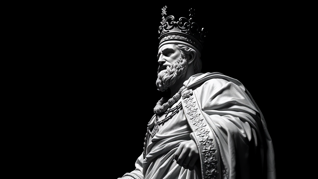 A Black and White Statue of Romanian Emperor