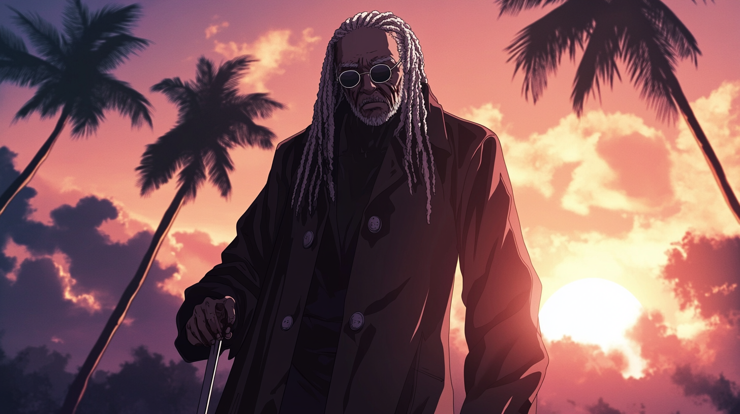 A Blind Jamaican Zombie Priest in Anime Style