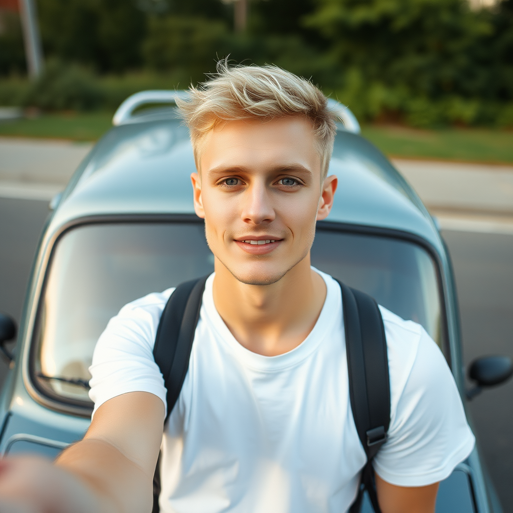 A Blonde Guy Taking a Car Selfie