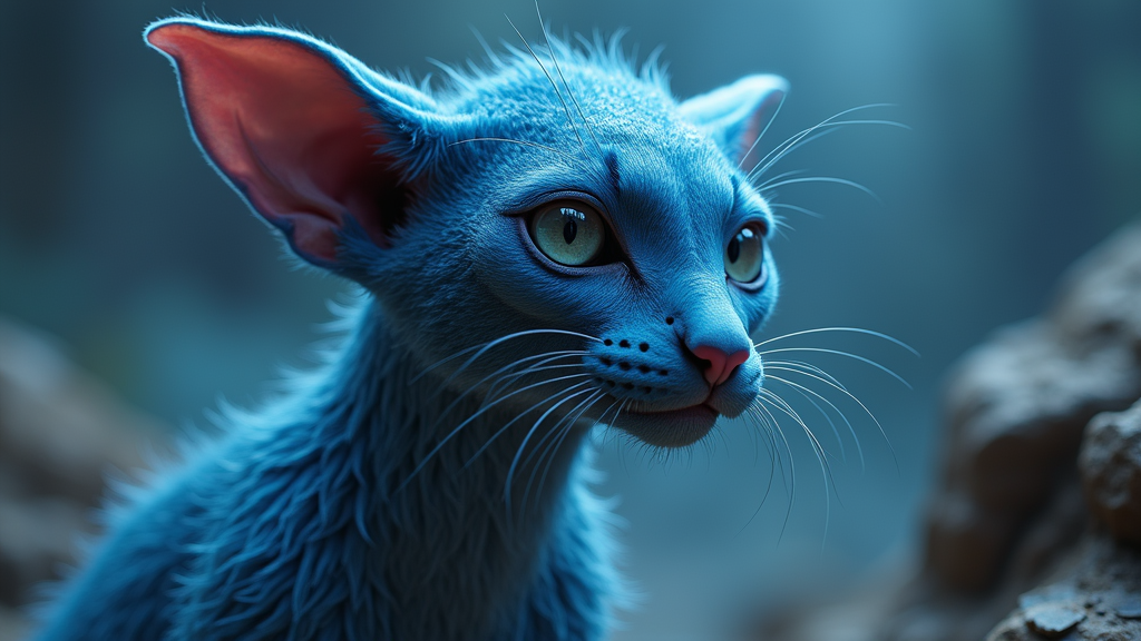 A Blue Cat-Like Alien on Another Planet