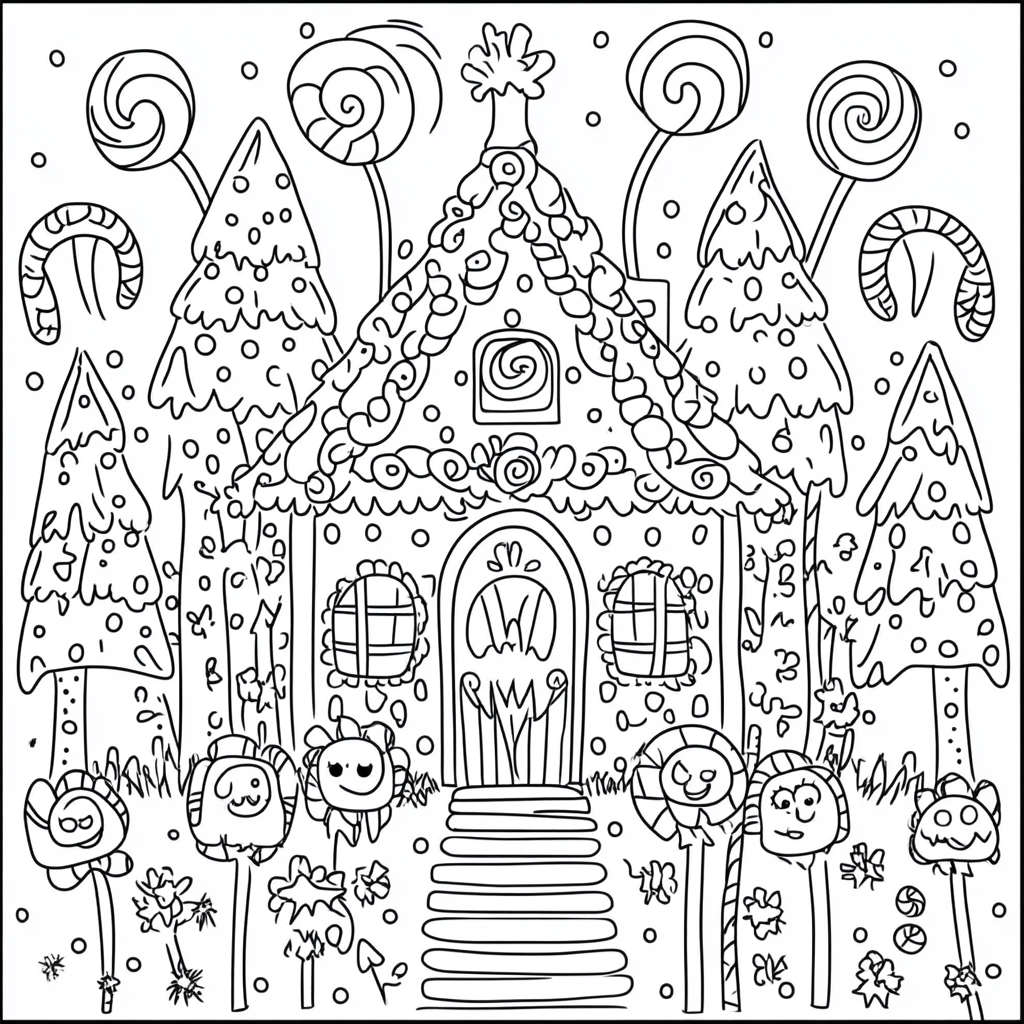 A Bold Coloring Page of Gingerbread House Village