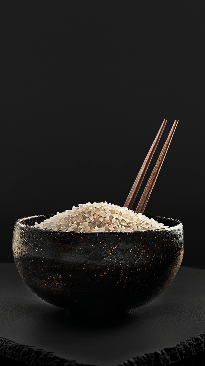 A Bowl of Rice on Black Background