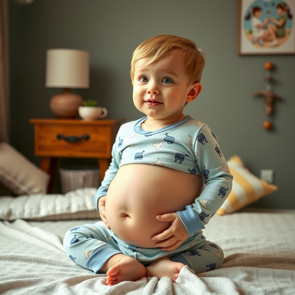 A Boy's Belly Growing Bigger in Pajamas