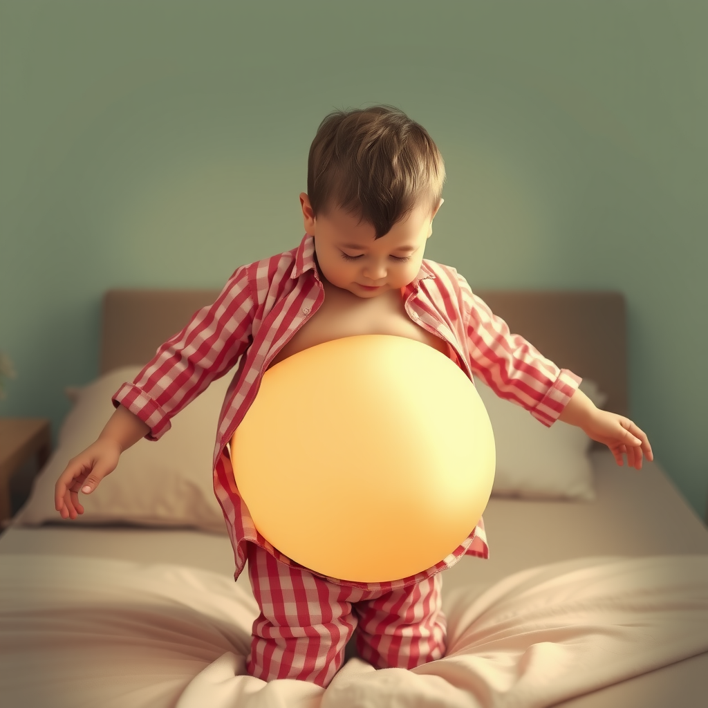 A Boy's Belly Magically Expanding in Pajamas