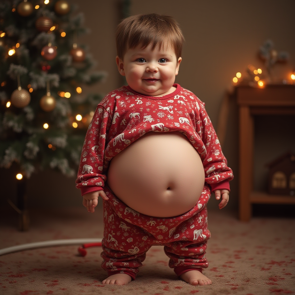 A Boy's Inflating Pajama Belly on Christmas