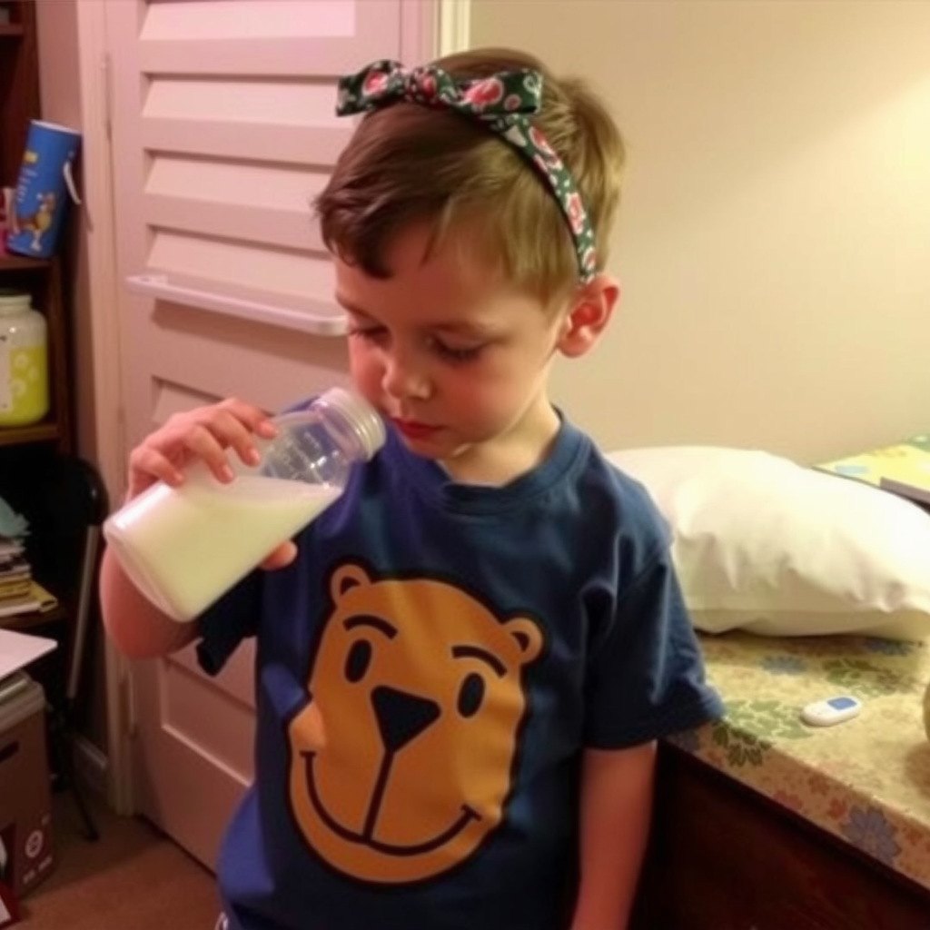 A Boy Drinking Weight Gain Milk at Night
