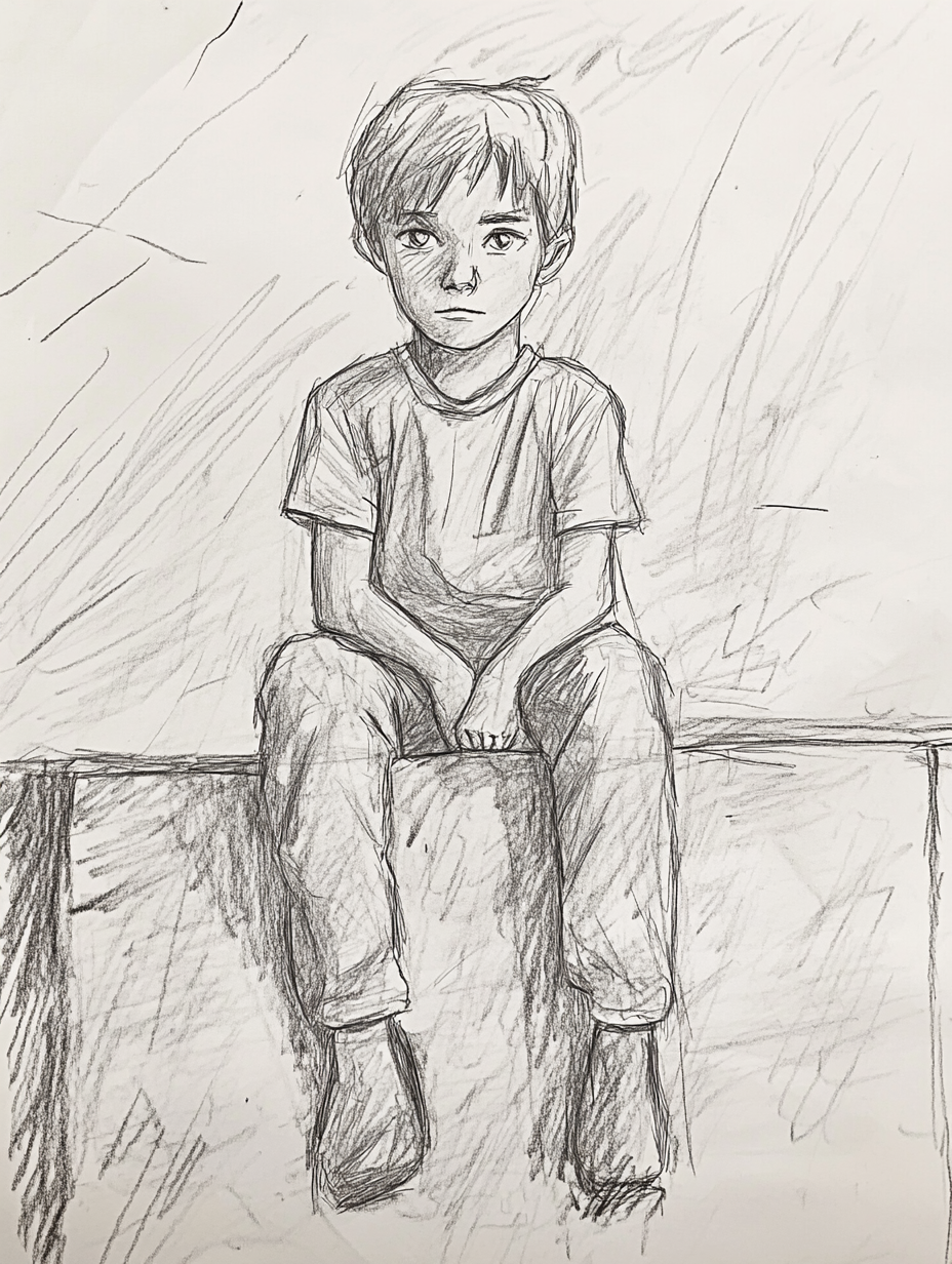 A Boy Sitting on Chest, Child's Drawing