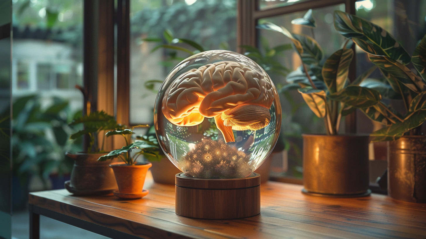 A Brain in Crystal Ball in Modern Office