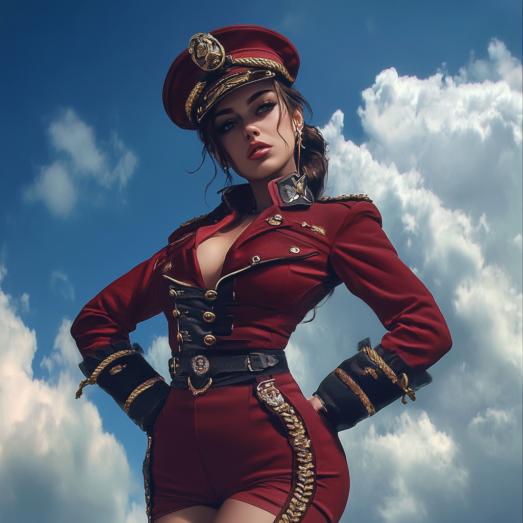 A Brave Female Sailor in Red Uniform