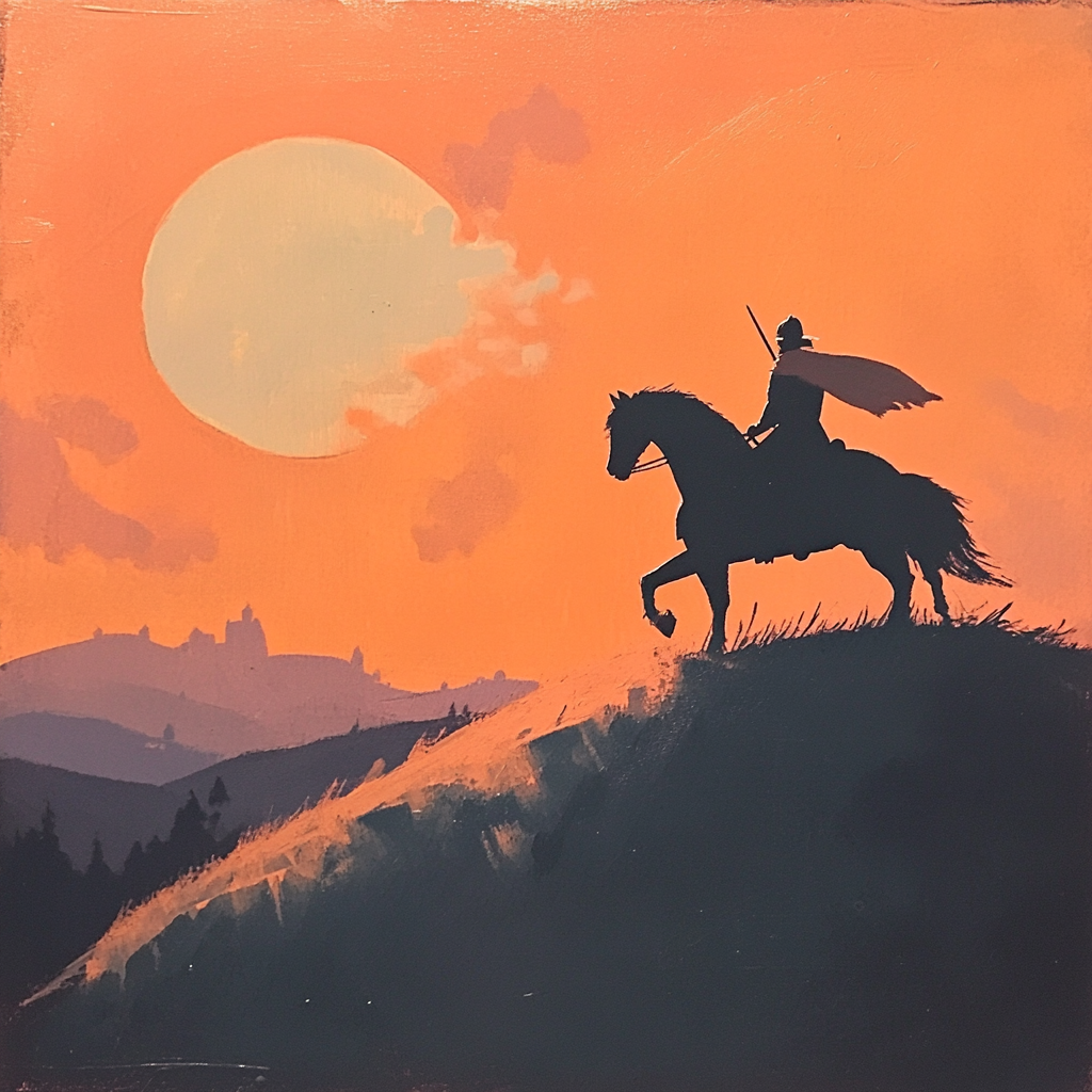 A Brave Knight on a Hill at Sunrise