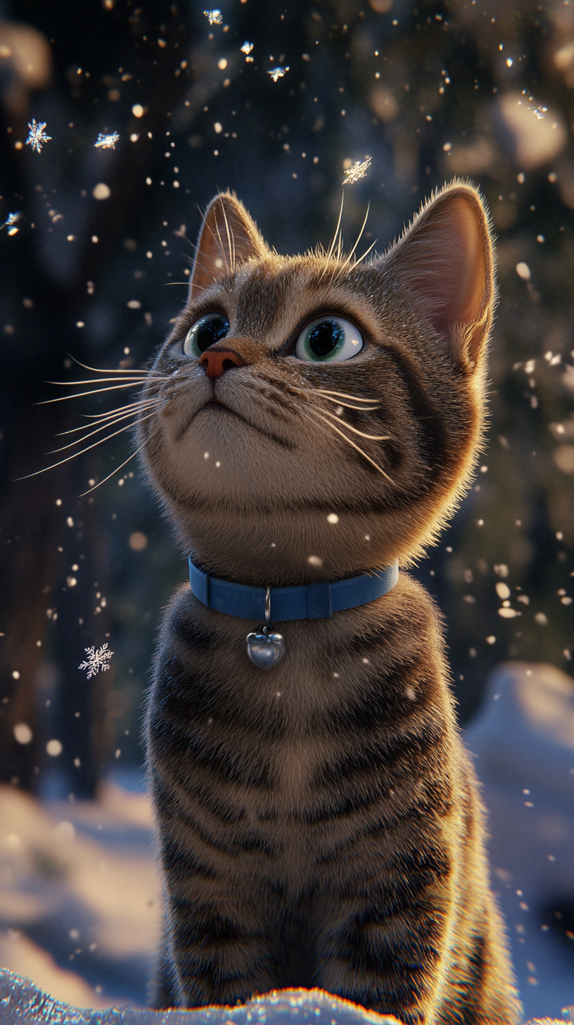 A Brave Tabby Cat in Snowy Forest