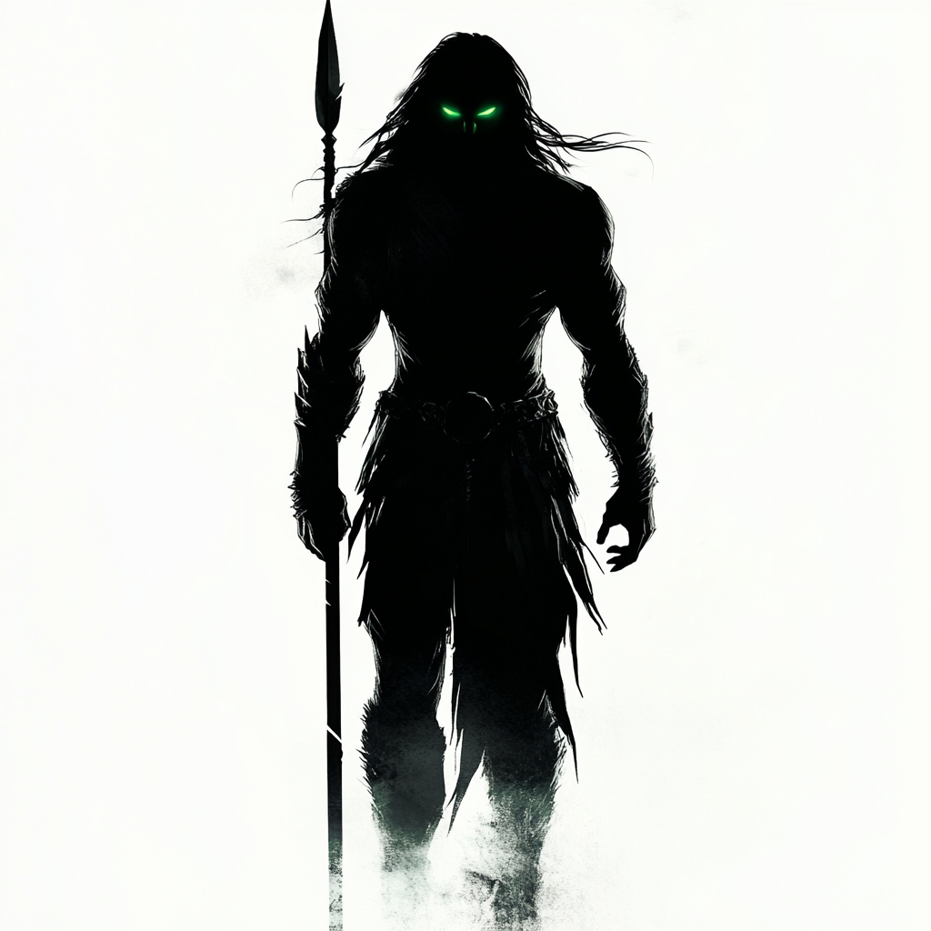 A Brave Warrior with Glowing Green Eyes