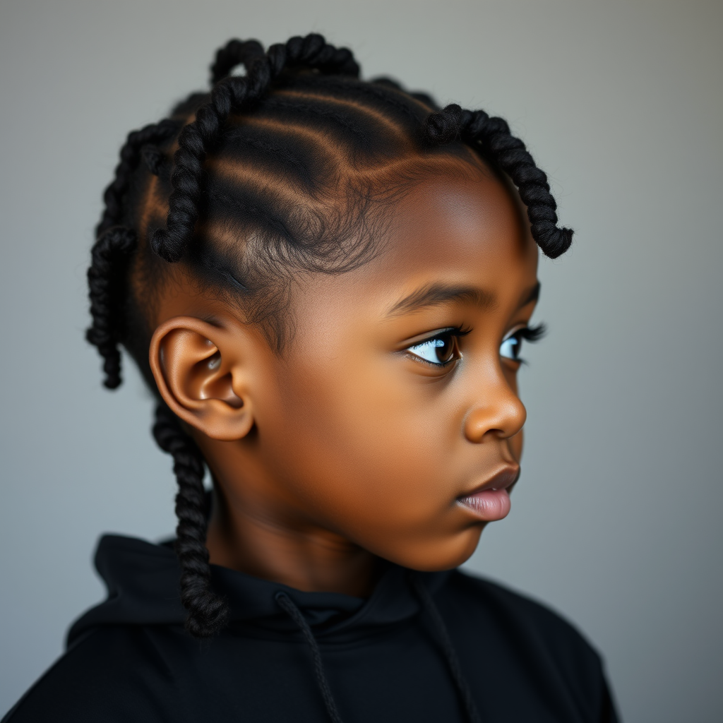 A Bright-Eyed Boy with Curly Pigtails Profile