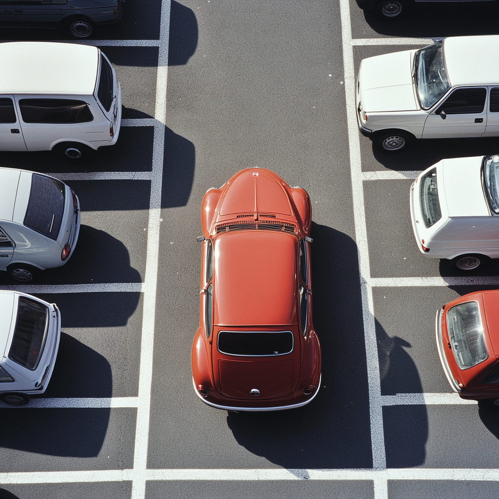 A Bright Red Fiat Shining in Parking Lot