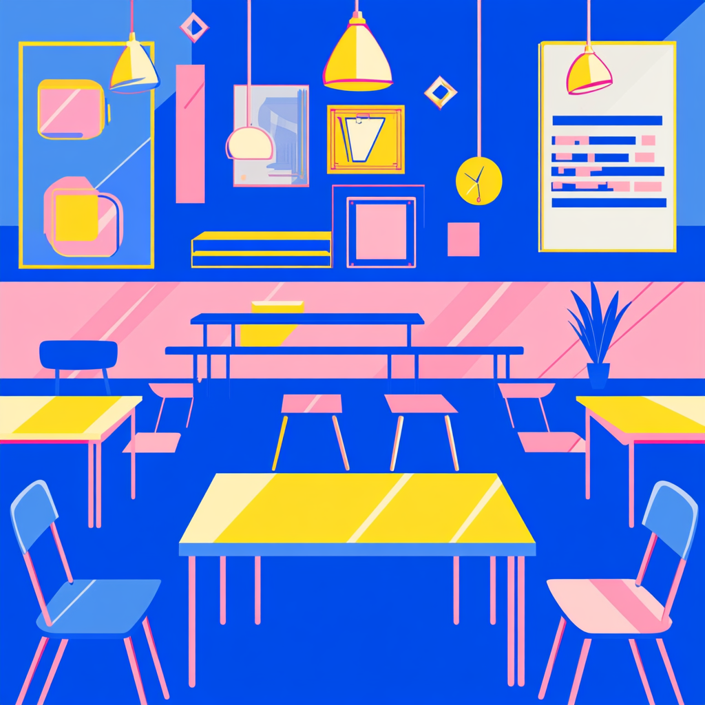 A Brightly Colored 2D School Classroom Illustration