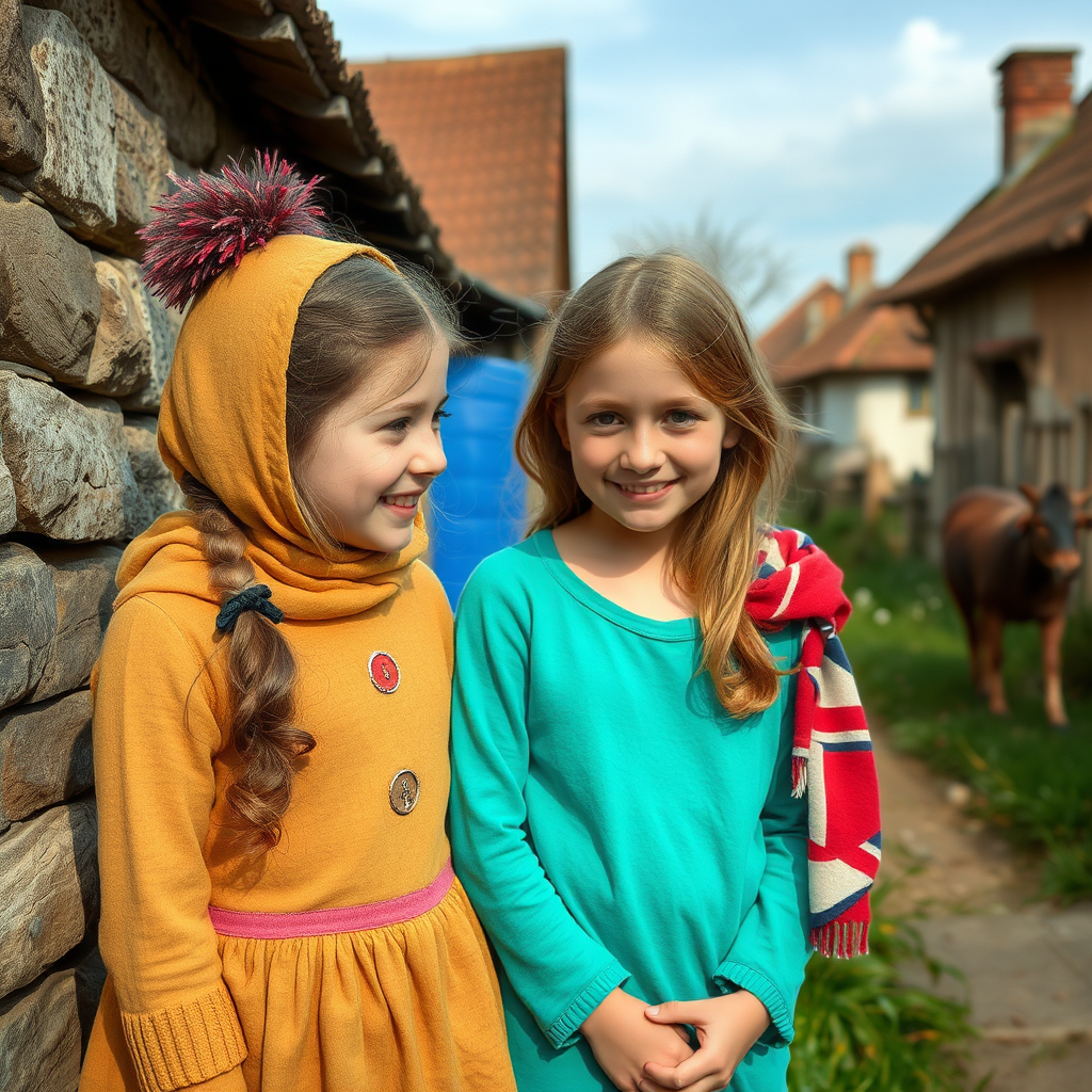 A British girl teaches English to village girl.