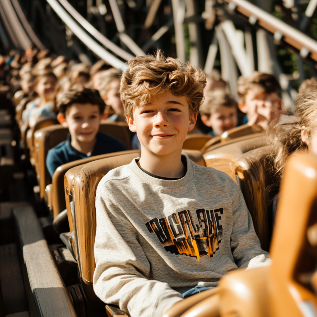 A Brown-Haired Boy in Roller Coaster Ride