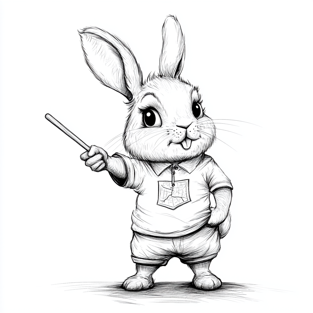 A Bunny with a Map Stick pointing Upwards