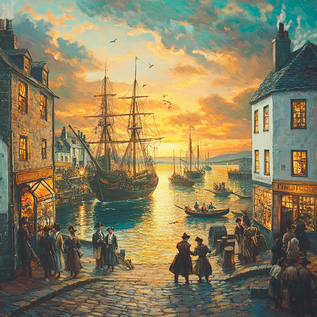 A Busy Cornish Harbour at Sunset