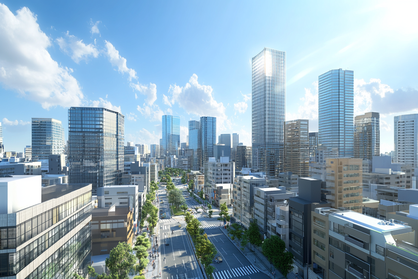 A Busy Japanese City with Skyscrapers