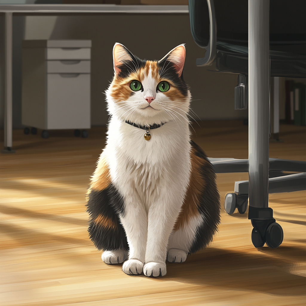 A Calico Cat in an Office Setting