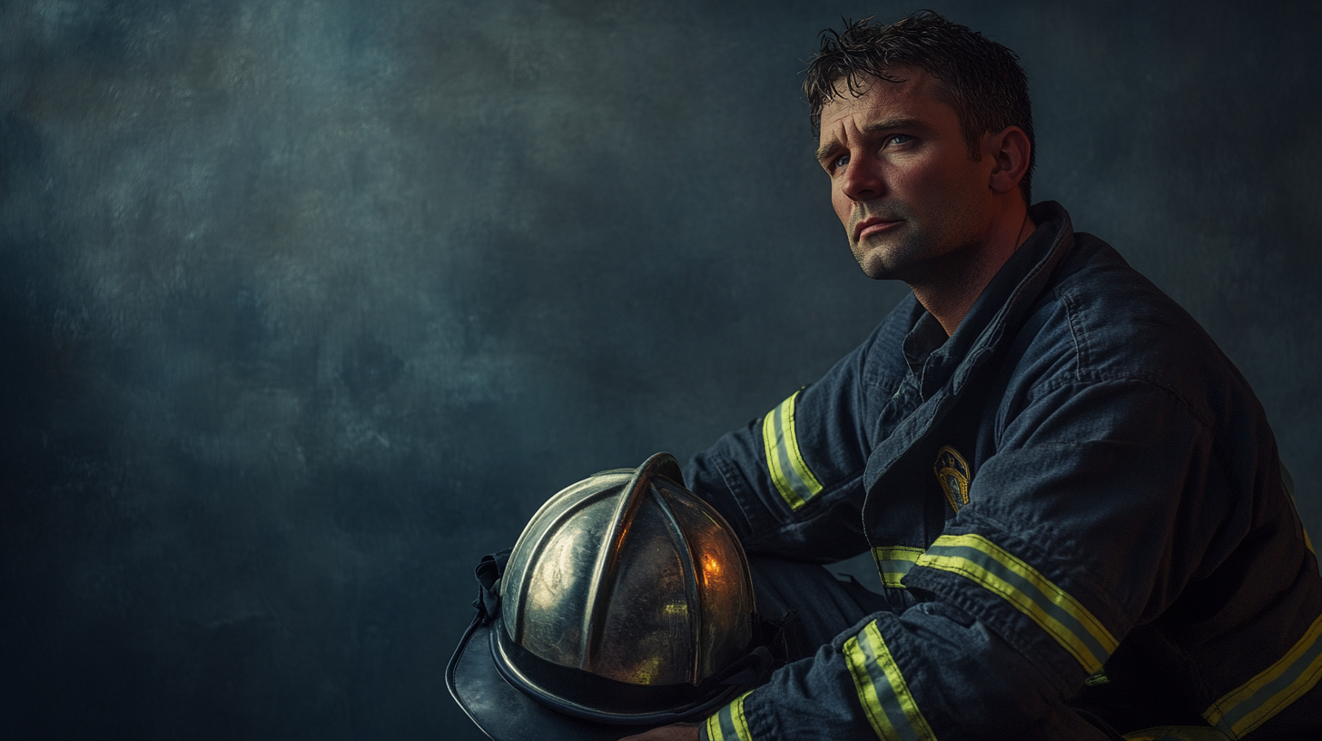 A Calm Firefighter Reflecting in Quiet Room